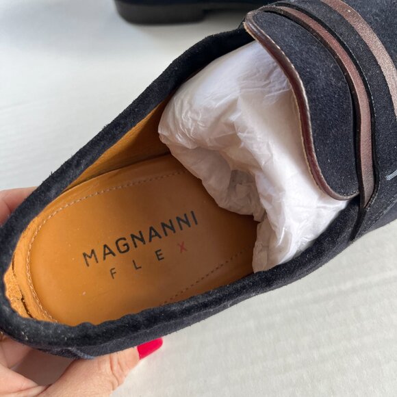 Magnanni Sz 9 Leather Daniel Loafer Men Navy Suede Slip On Flat Shoes main image 9